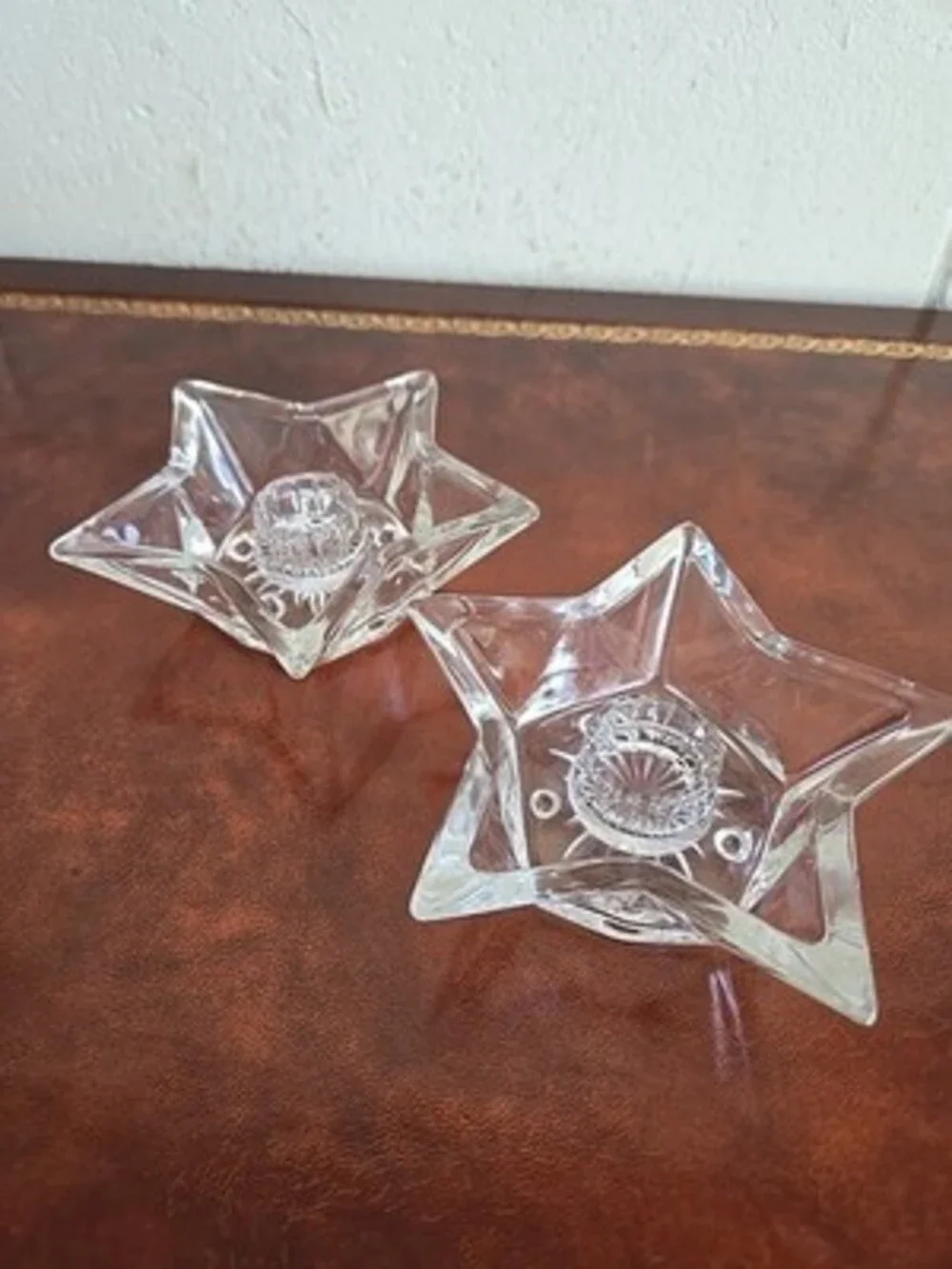 Glass Star Candle Stick Holder, Vintage Candle Holder - Set Of 2